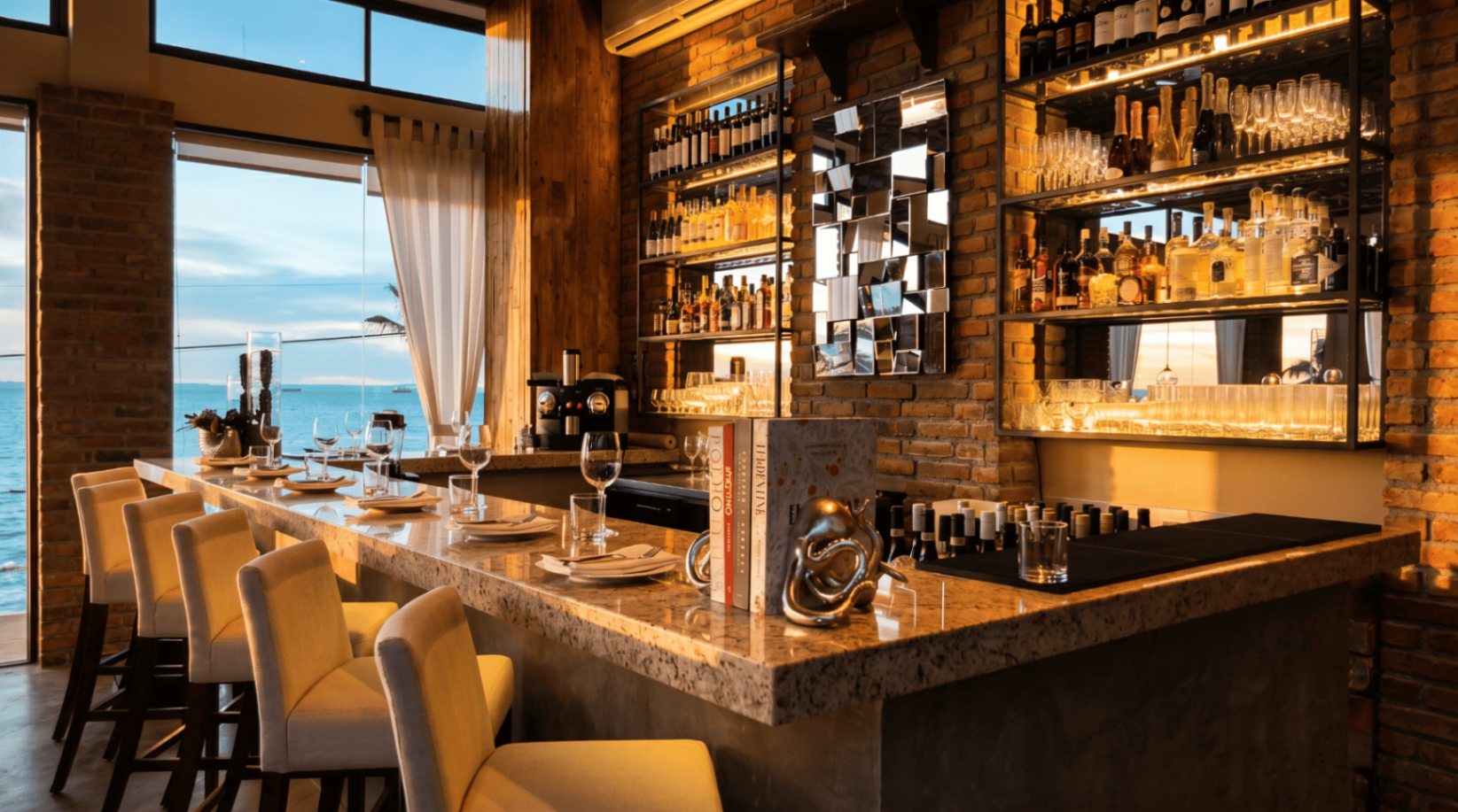 Barra con vista al mar